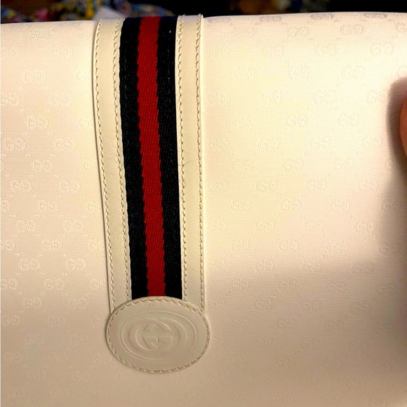 Gucci-Gucci Shoulder Bag White GG Coated Canvas Leather Trim with Webbing - Picture 2 of 11
